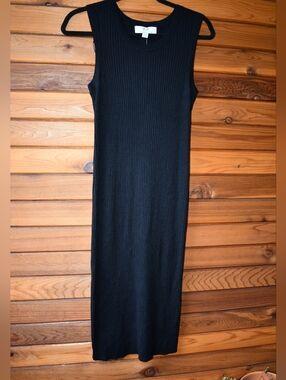 NWT Magaschoni Womens Dress Sheath Midi Ribbed Knit Black Sleeveless Stretch